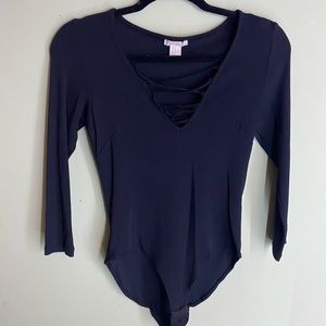 Ribbed lace up bodysuit